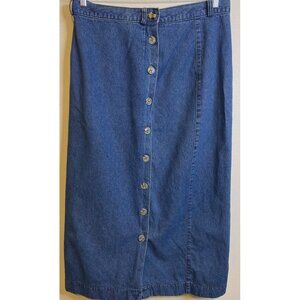 Vintage Van Heusen Button Front Maxi Denim Skirt Blue Denim Jean 34" Waist